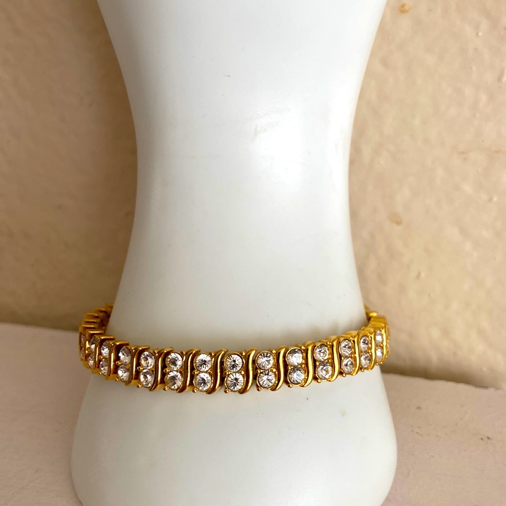 Vintage 70s Gold Plated & Rhinestoned Tennis Bracelet